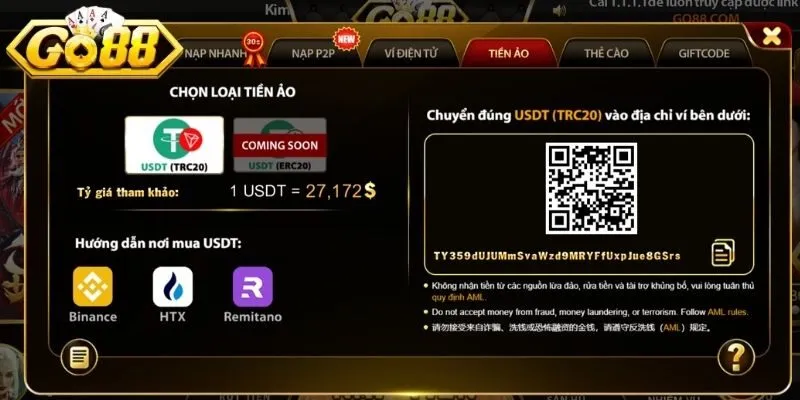 Nạp tiền Go88 qua tiền ảo